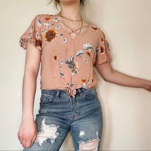 Mudd cross front floral top